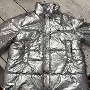 Vans off the Wall Metallic Silver Puffer Jacket Size small